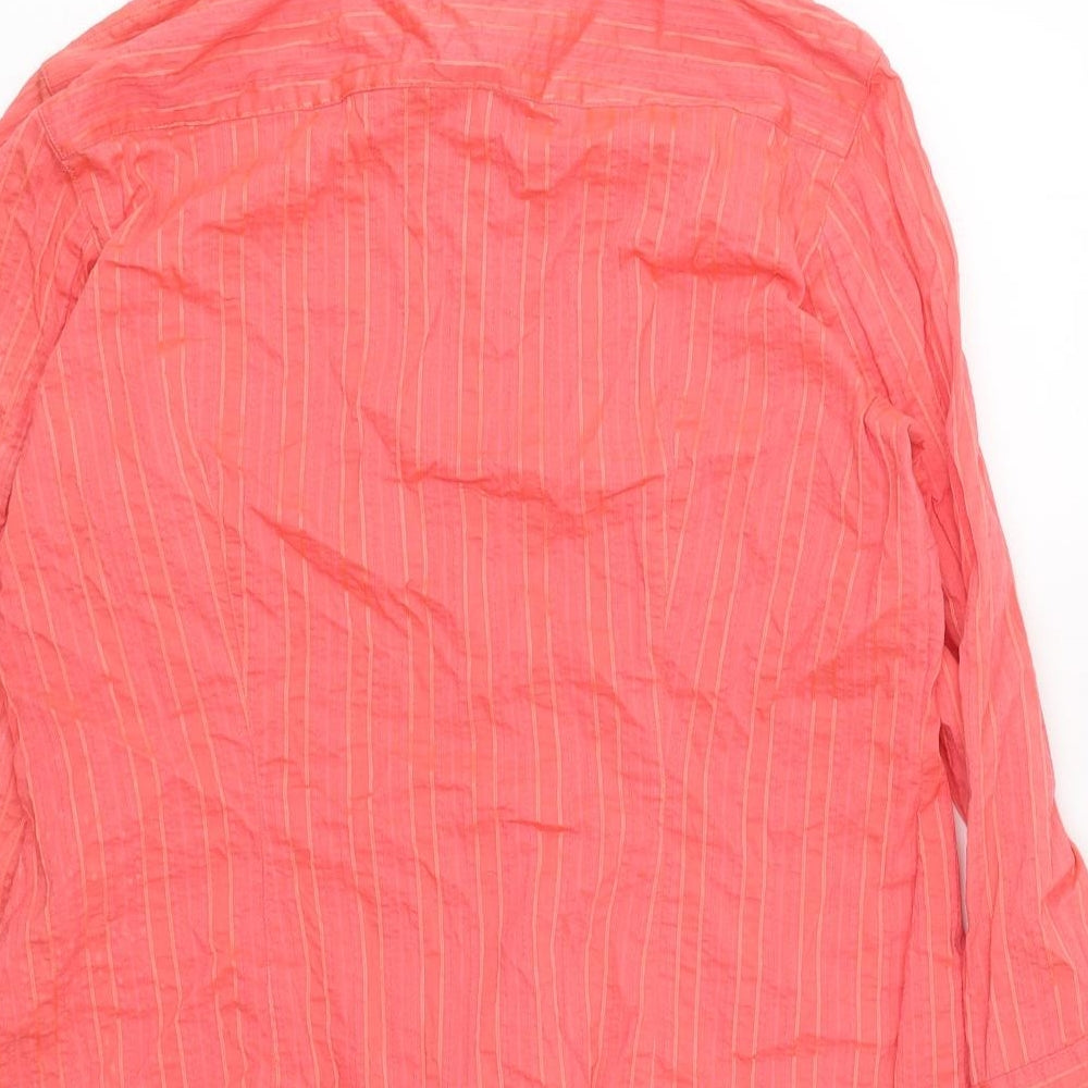 Olsen Womens Pink Striped Polyester Basic Button-Up Size 12 Collared