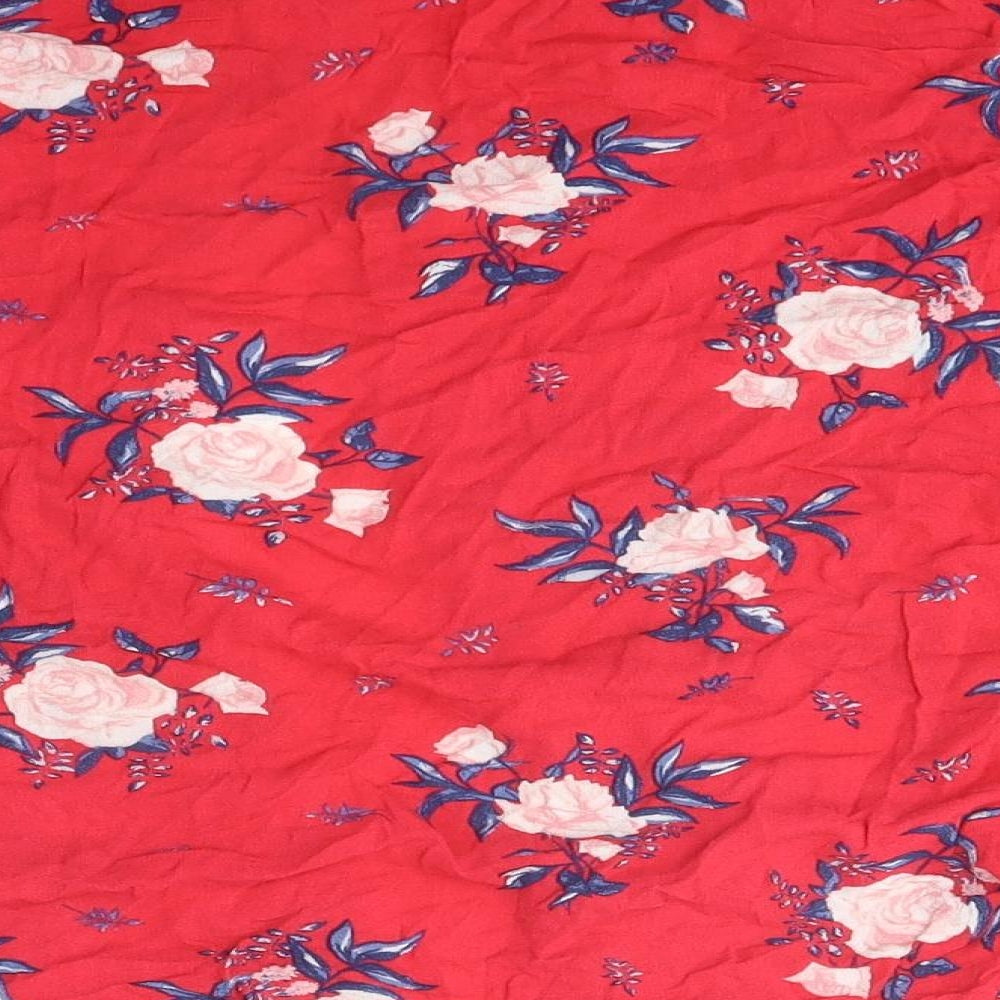 Divided Womens Red Floral Polyester Basic Blouse Size 6 Collared