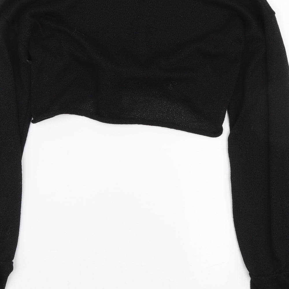 PRETTYLITTLETHING Womens Black Polyester Cropped Blouse Size 6 V-Neck - Tie Front