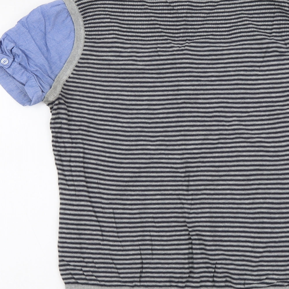 NEXT Womens Grey Striped Cotton Basic Blouse Size 10 Round Neck