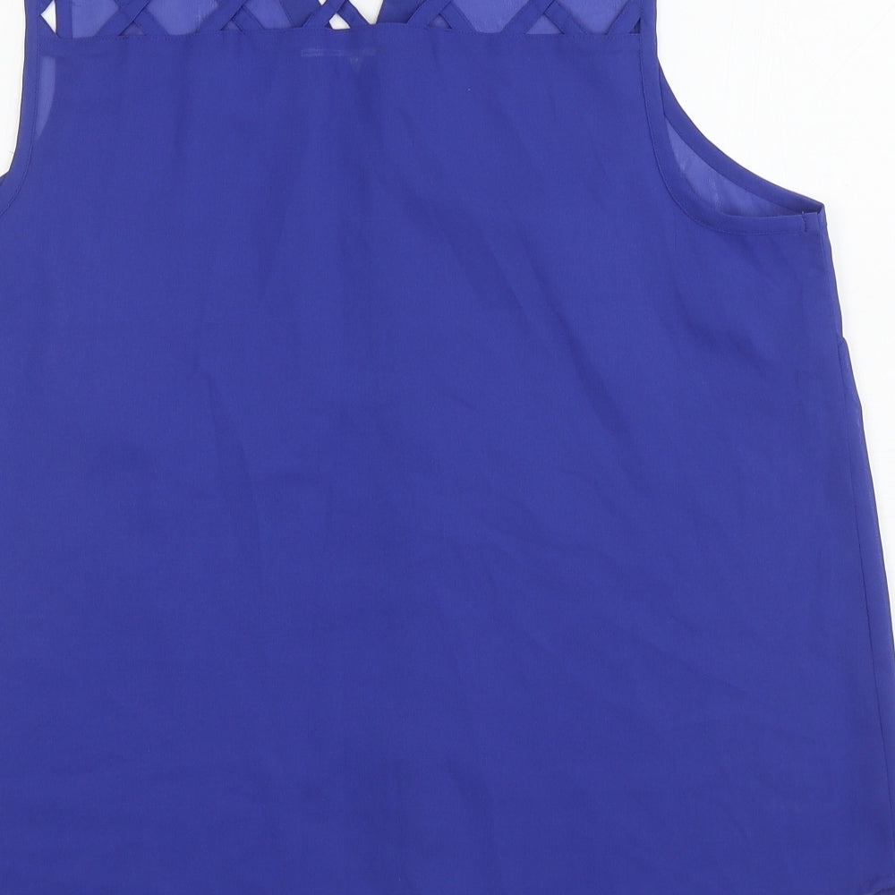 Atmosphere Womens Blue Polyester Basic Button-Up Size 10 V-Neck - Cut out back