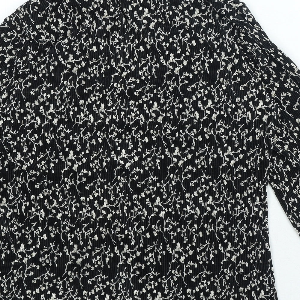 Profile Womens Black Floral Polyester Basic Button-Up Size 10 Collared