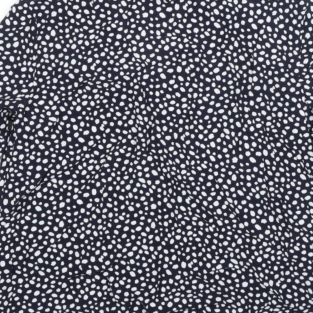 Marks & Spencer Womens Blue Animal Print Viscose Basic Button-Up Size 6 V-Neck