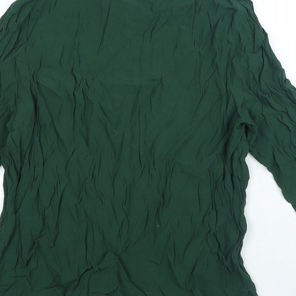 H&M Womens Green Viscose Basic Blouse Size 8 Boat Neck
