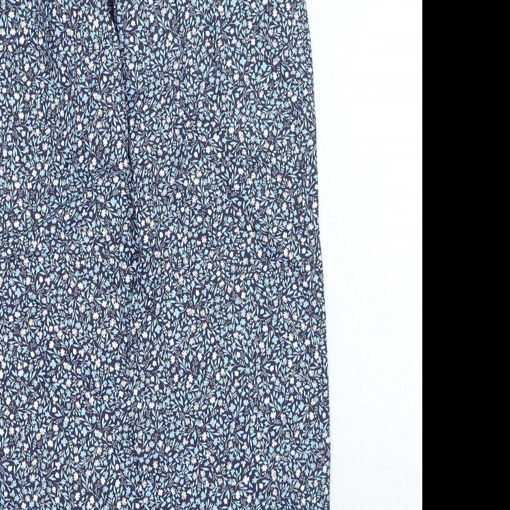 Marks and Spencer Womens Blue Floral Polyester Trousers Size S L29 in Regular Zip