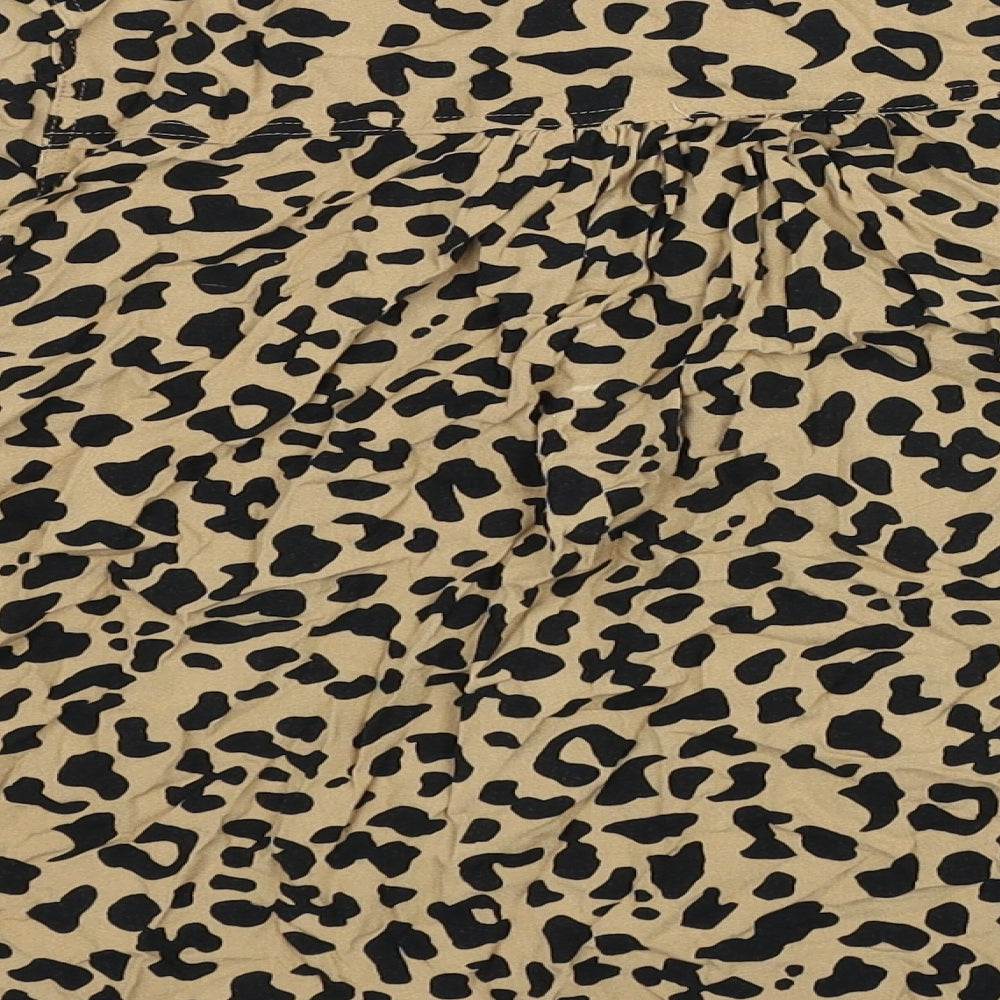 Marks & Spencer Womens Brown Animal Print Viscose Basic Button-Up Size 12 Round Neck