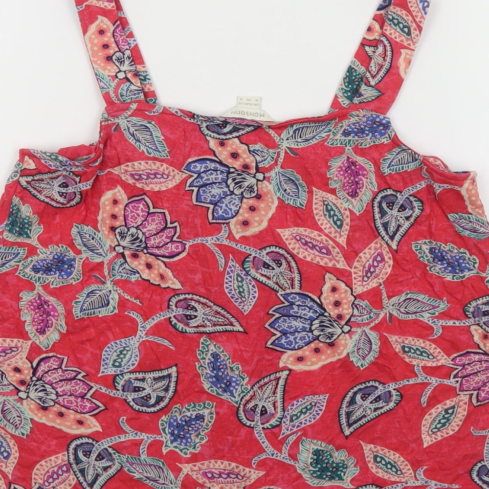 Monsoon Womens Red Paisley Viscose Basic Tank Size 8 Square Neck