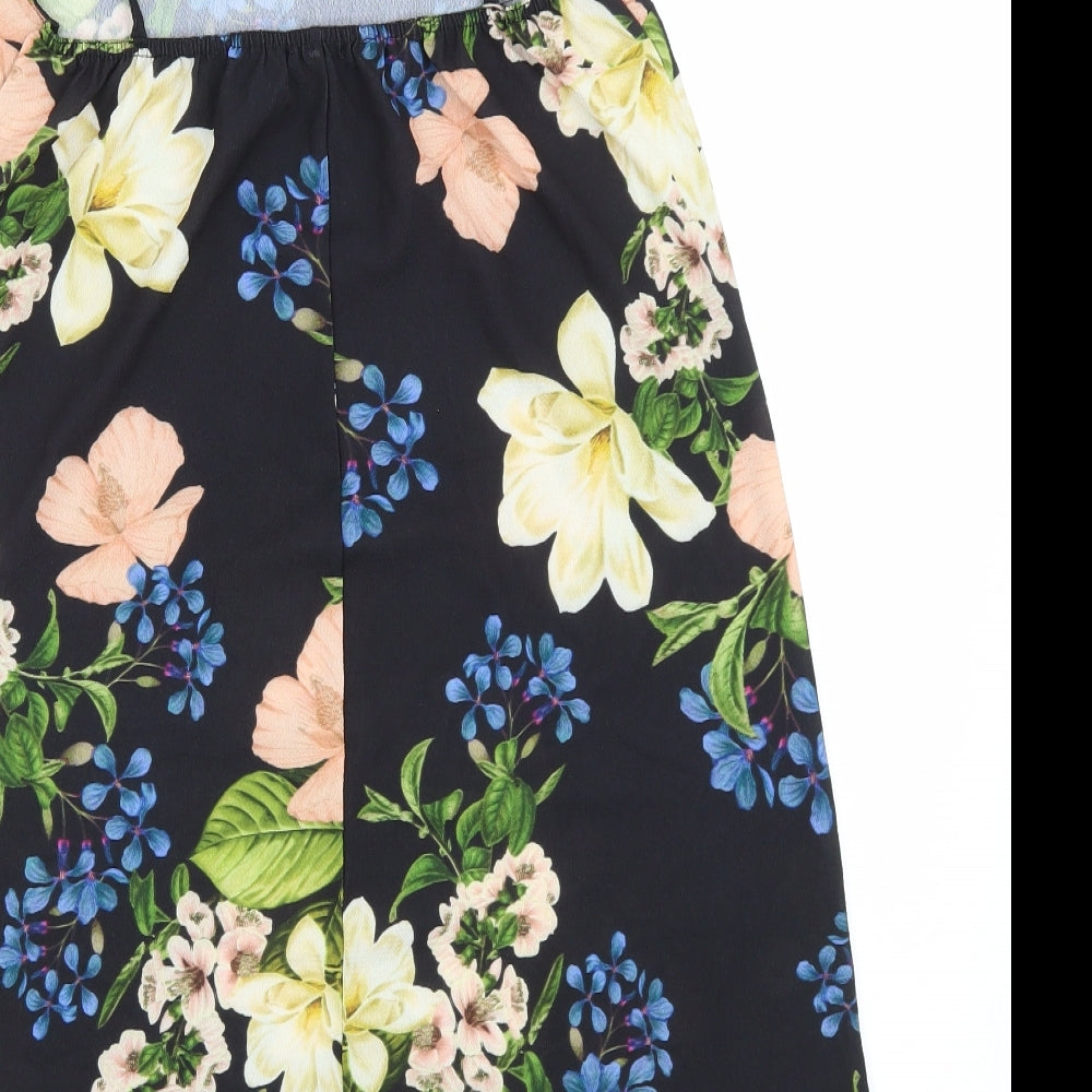 boohooMAN Boohooo Womens Black Floral Polyester Tank Dress Size 10 Square Neck Pullover