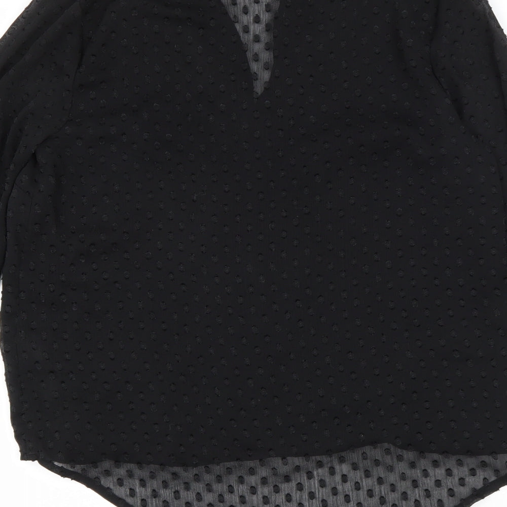 Oasis Womens Black Geometric Polyester Basic Blouse Size 10 V-Neck - wrap detail