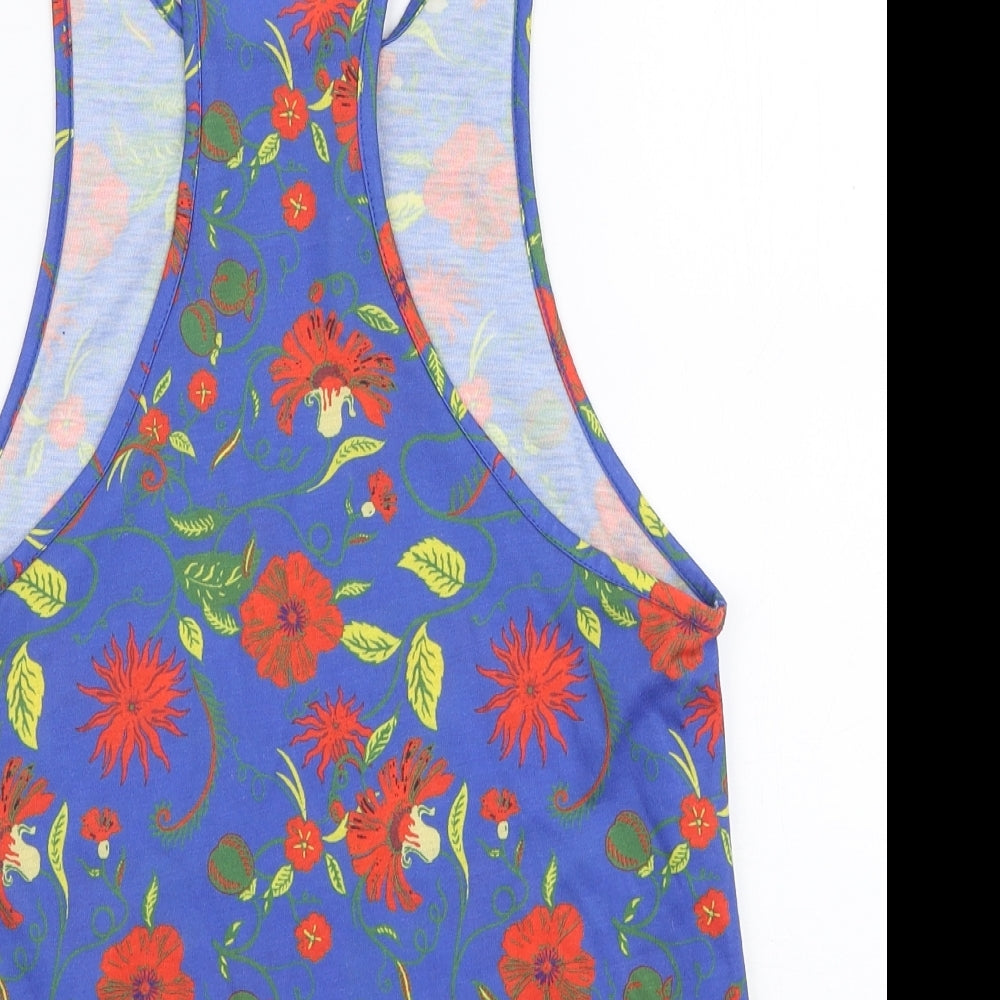 Night Addict Womens Blue Floral Polyester Basic Tank Size XS Scoop Neck