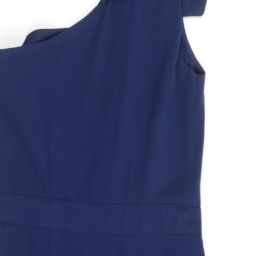 Warehouse Womens Blue Polyester A-Line Size 10 One Shoulder Zip