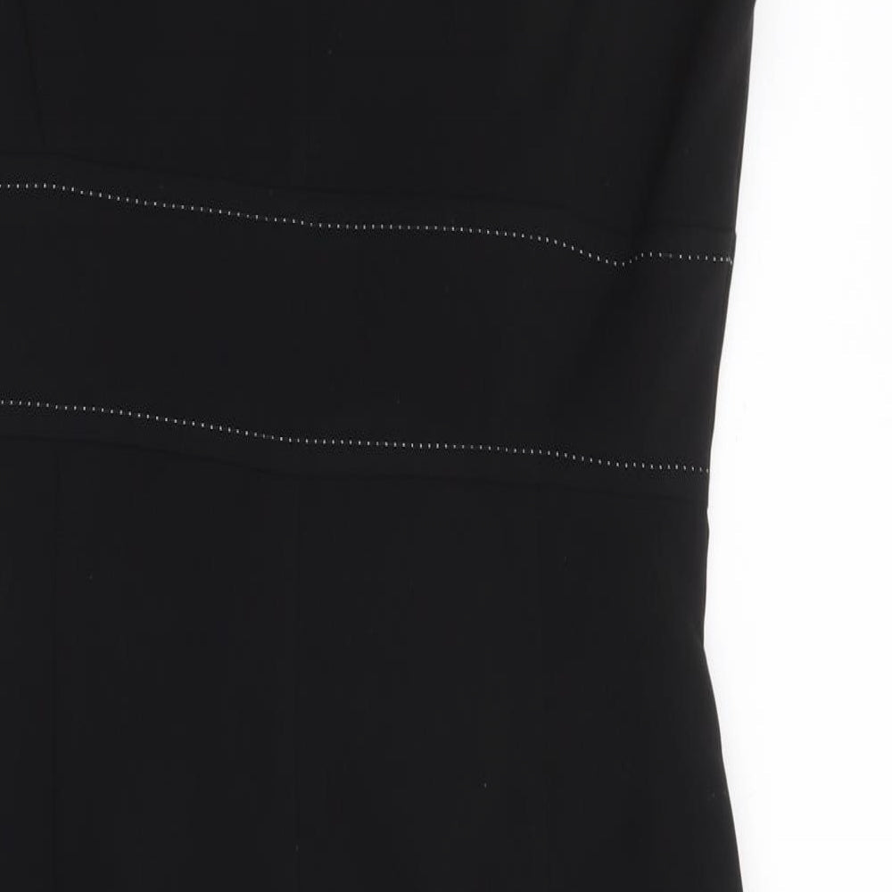 Marks & Spencer Womens Black Polyester A-Line Size 10 V-Neck Zip