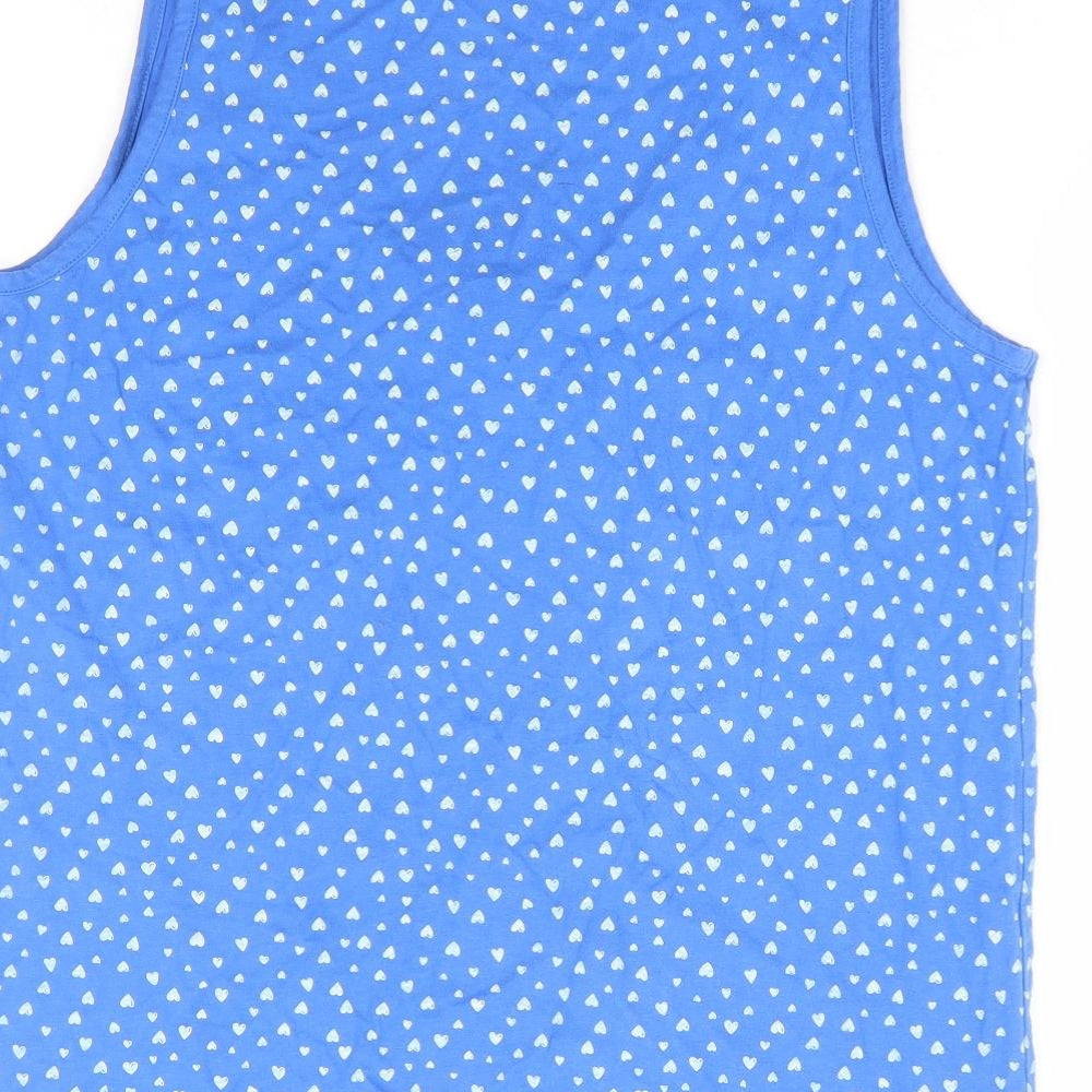 People Tree Womens Blue Geometric 100% Cotton Basic Tank Size 14 Scoop Neck - Love Heart Print