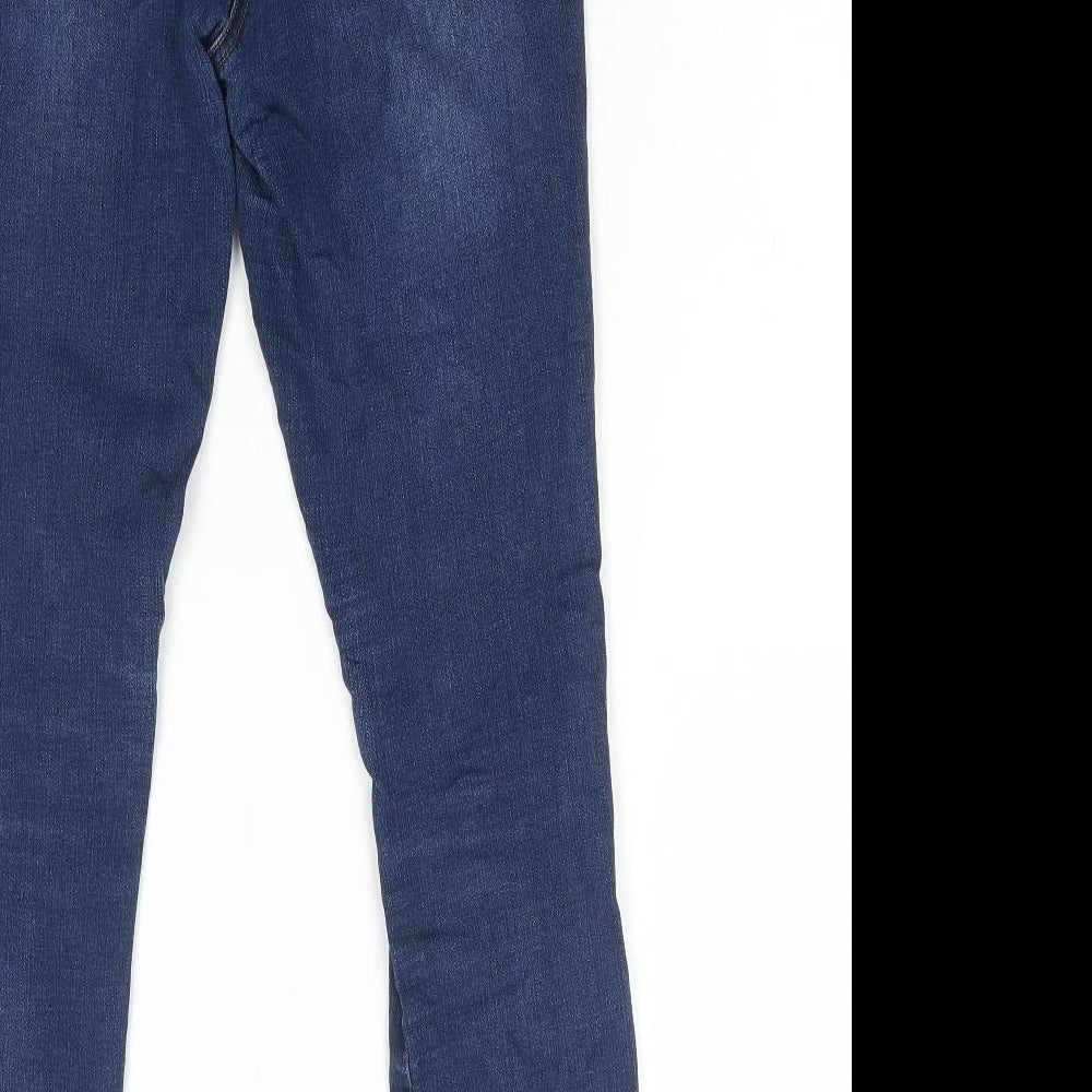 Marks & Spencer Womens Blue Cotton Skinny Jeans Size 10 L28 in Regular Button