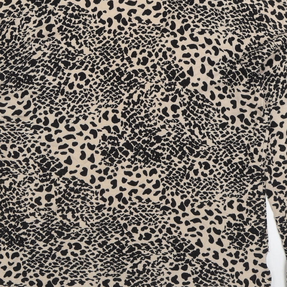 JEFF&CO Womens Brown V-Neck Animal Print Acrylic Pullover Jumper Size 10 - Leopard Print
