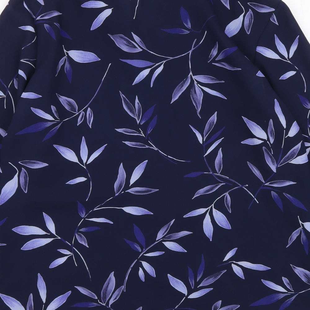 Suzanne Grae Womens Blue Floral Polyester Basic Button-Up Size 10 Collared