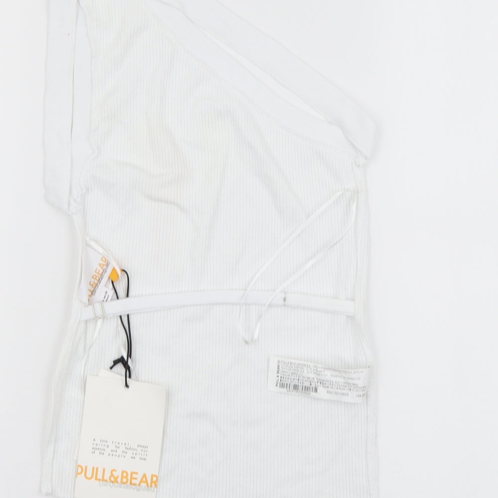 Pull&Bear Womens White Polyester Basic Blouse Size S One Shoulder