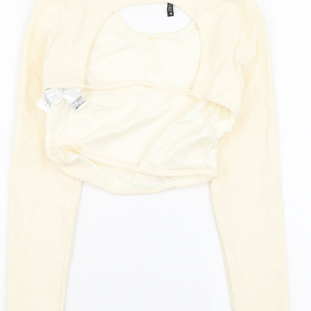 Zara Womens Ivory Polyester Cropped Blouse Size S Round Neck - Cut Out