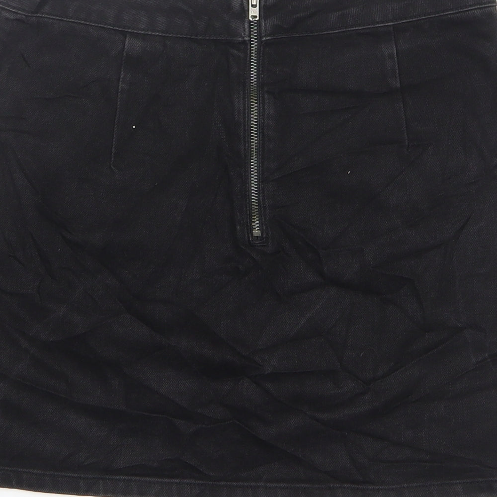 Topshop Womens Black Cotton Mini Skirt Size 25 in Zip