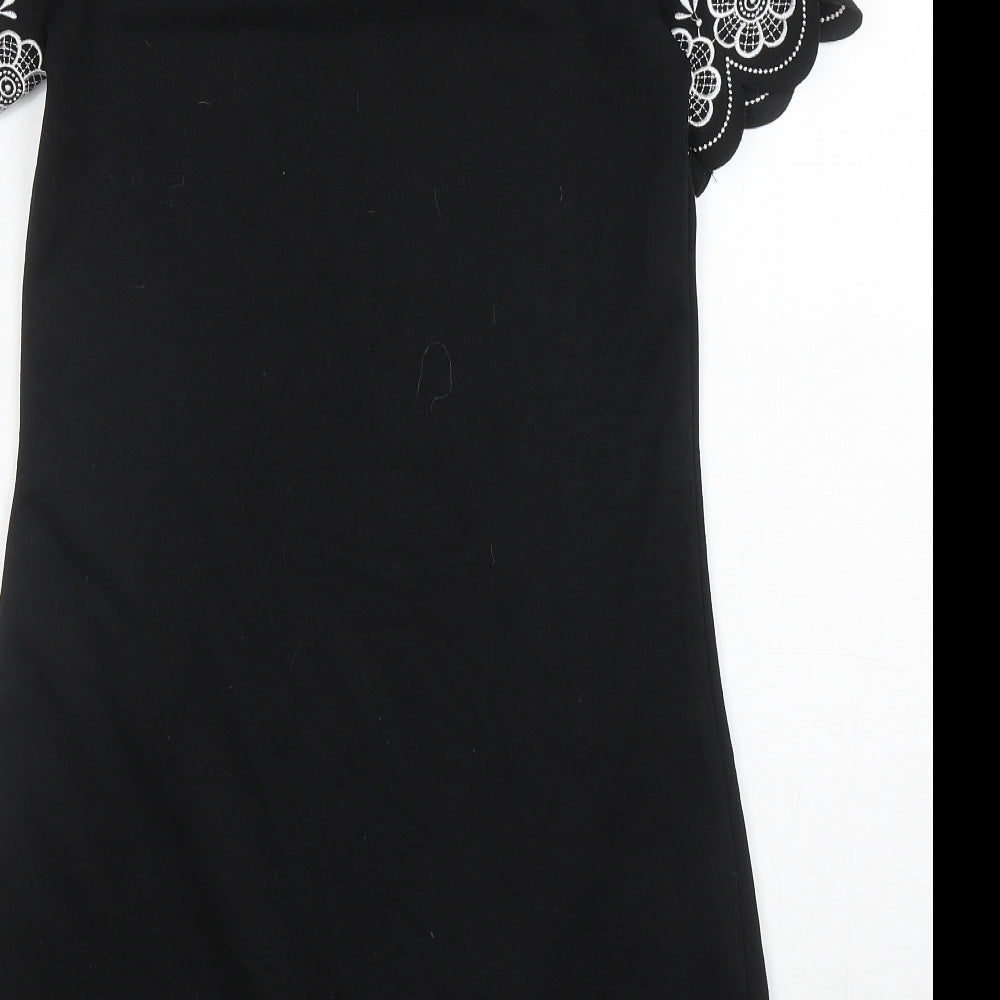 Preworn Womens Black Floral Polyester Tunic Blouse Size S Boat Neck