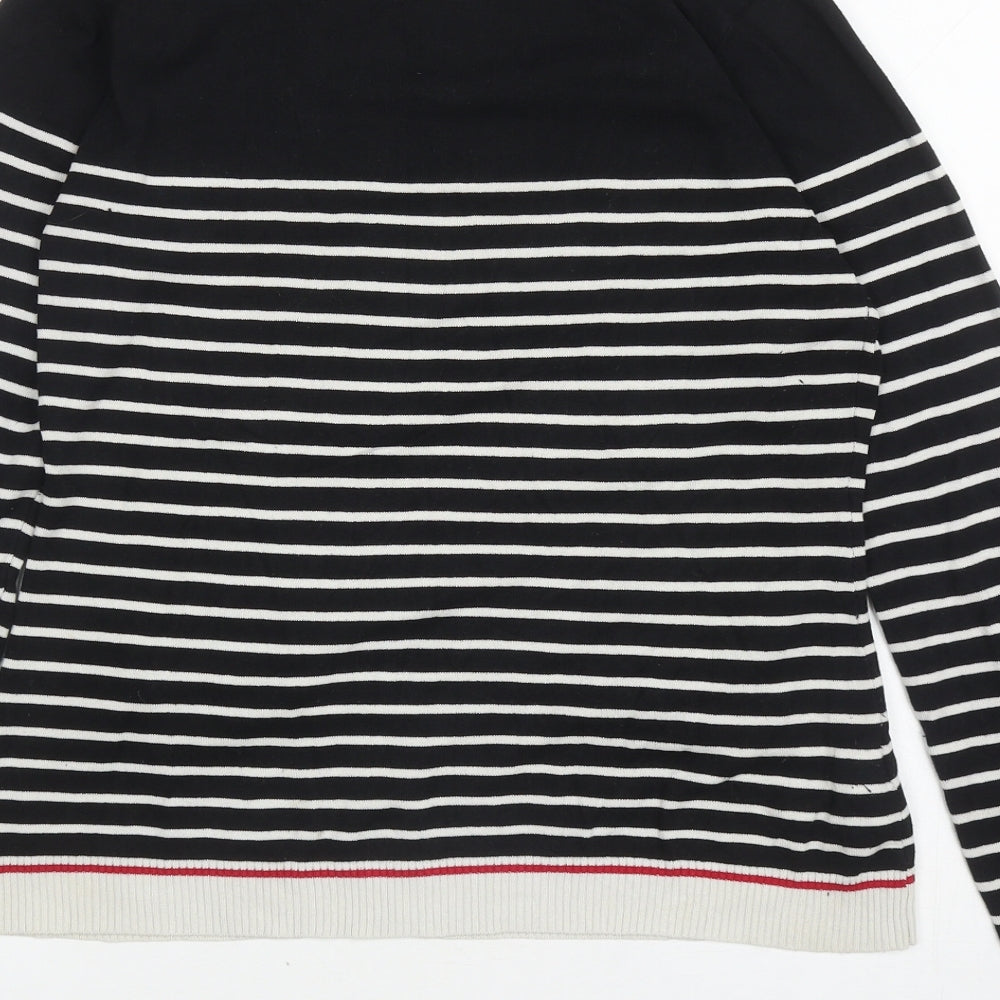 Mango Womens Black V-Neck Striped Silk Pullover Jumper Size M