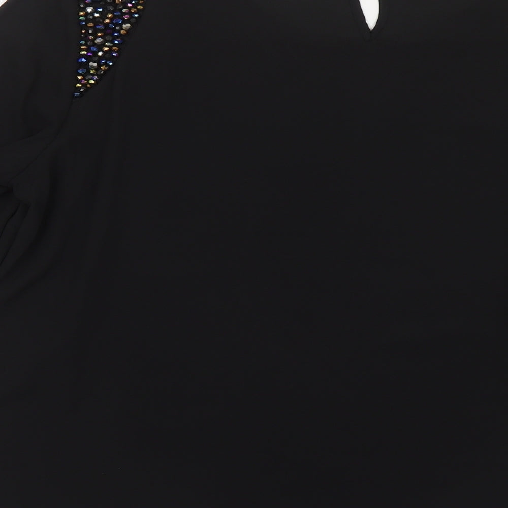 Marks & Spencer Womens Black Polyester Basic Blouse Size M Round Neck - Embellished Shoulders