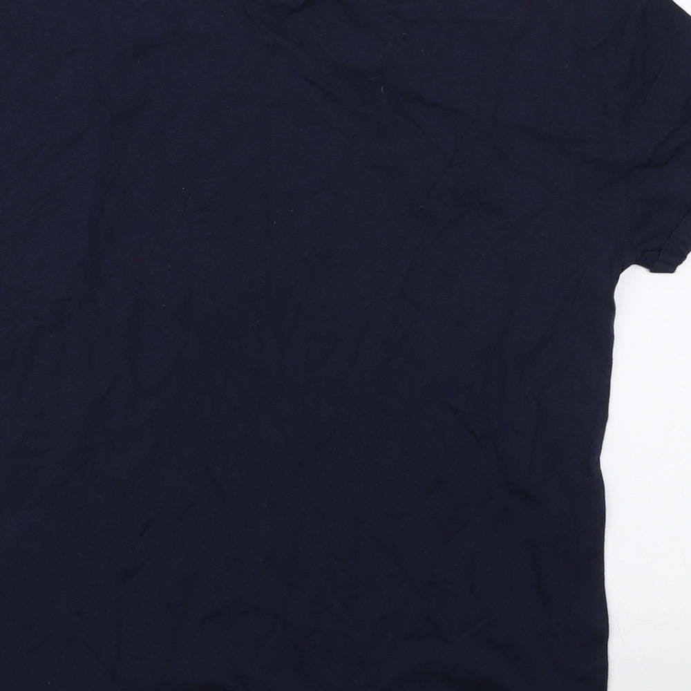 Marks & Spencer Womens Blue Cotton Basic T-Shirt Size S Round Neck