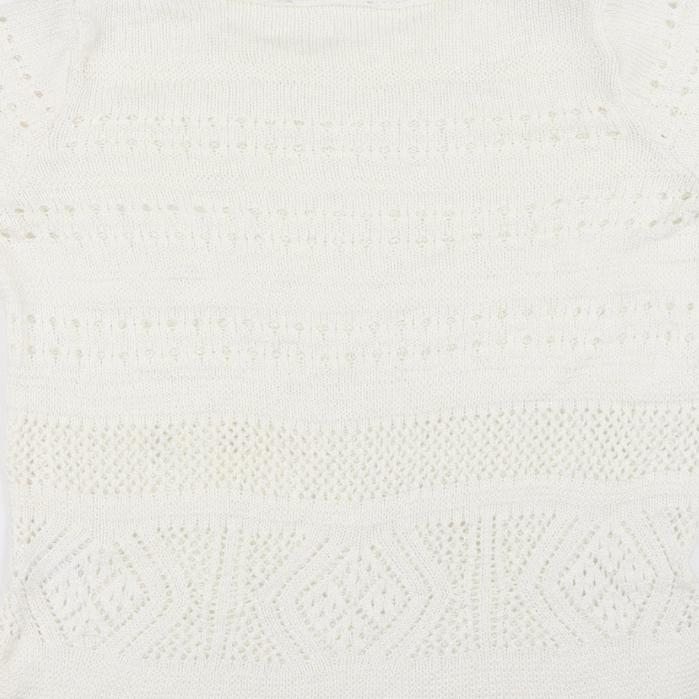 Preworn Womens White Boat Neck Acrylic Pullover Jumper Size 14