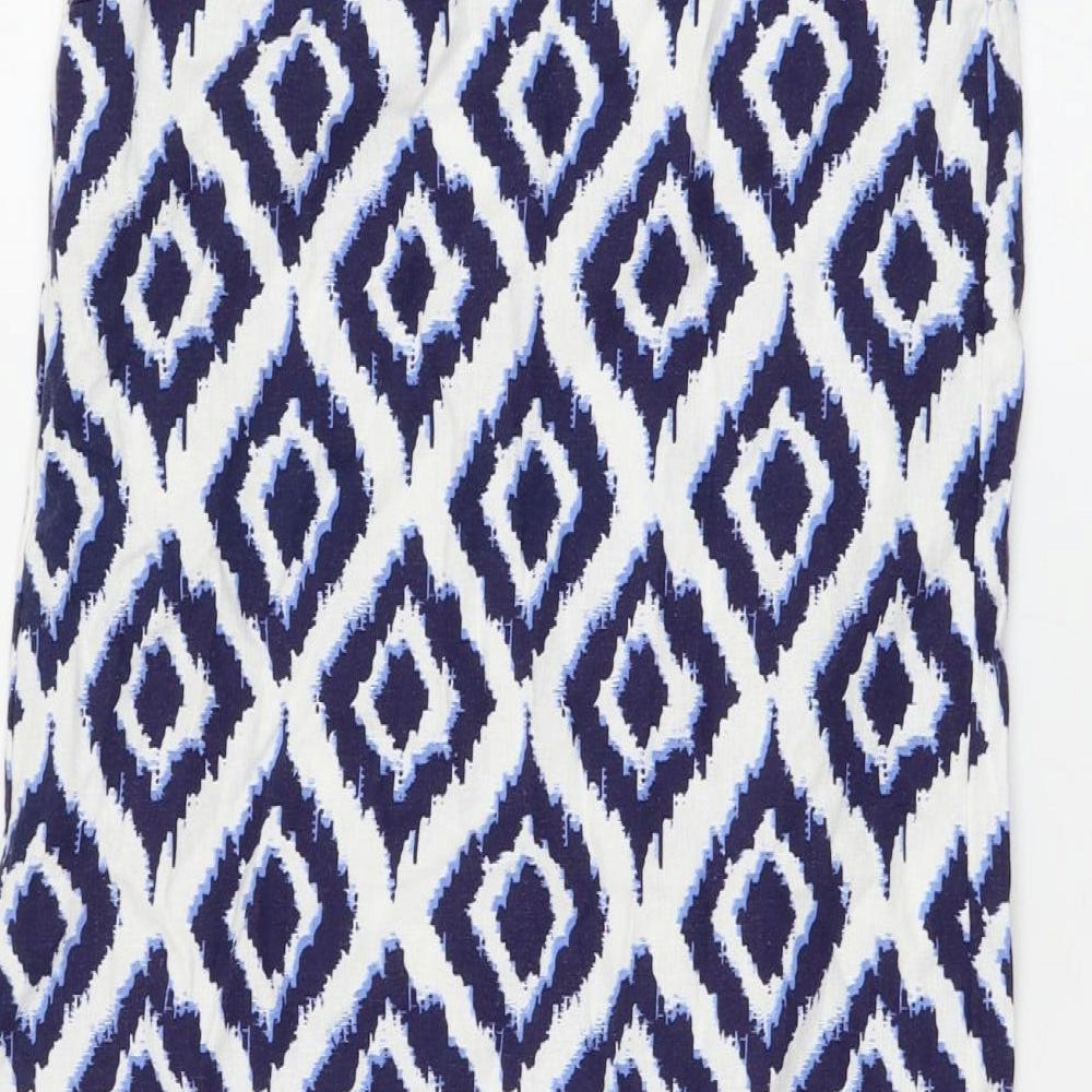 Marks & Spencer Womens White Geometric Flax Sheath Size 6 Scoop Neck Pullover