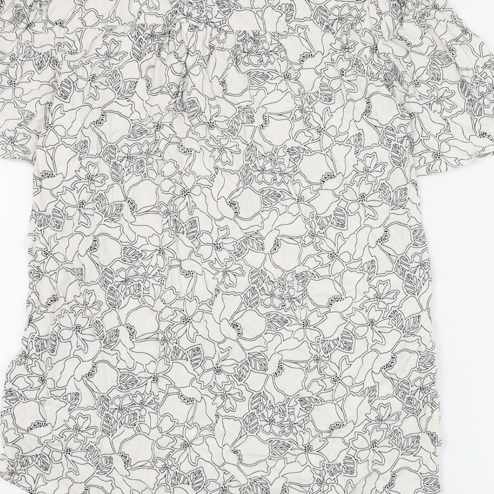 Marks & Spencer Womens White Floral Viscose Basic Blouse Size 6 V-Neck
