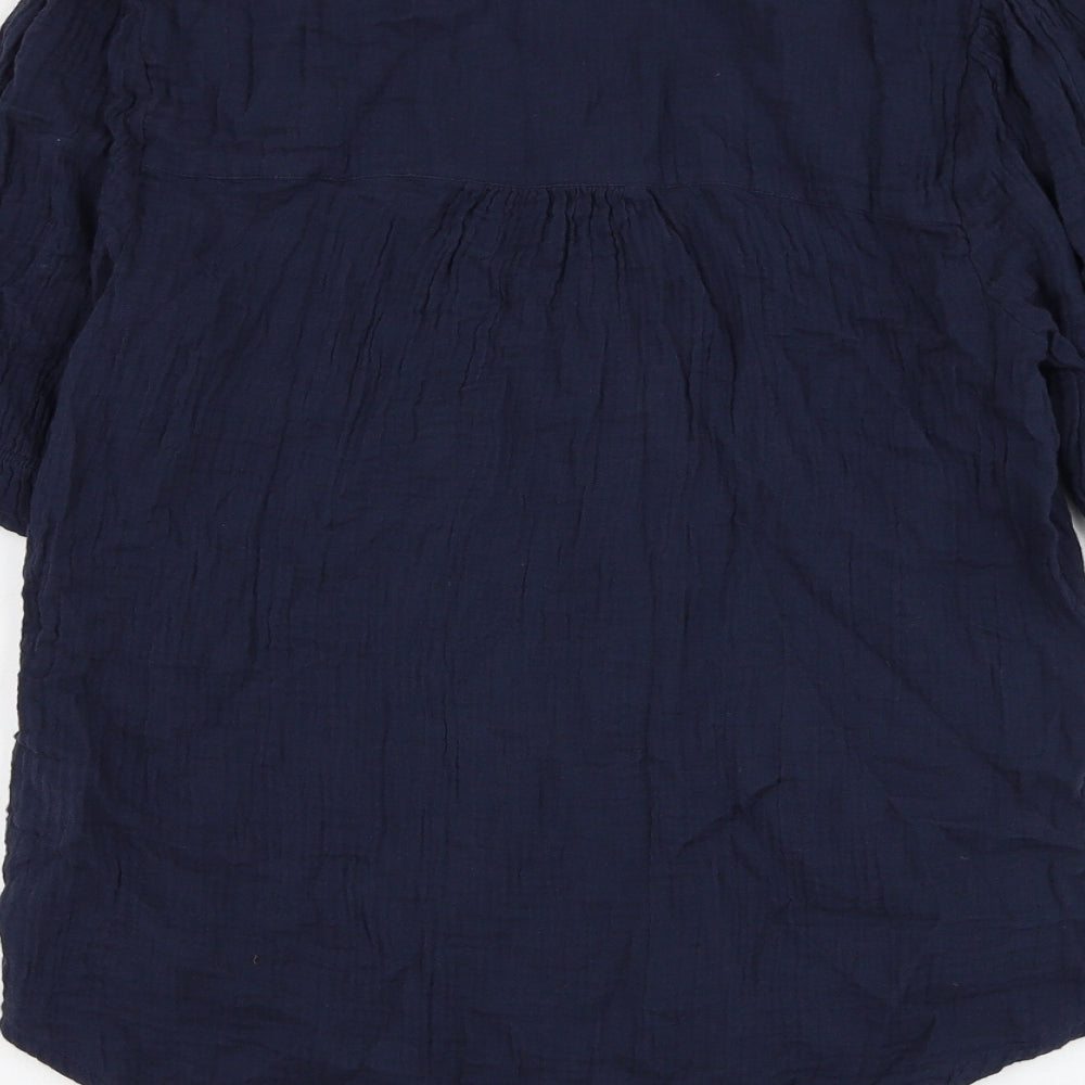 Per Una Womens Blue Cotton Basic Button-Up Size 6 V-Neck