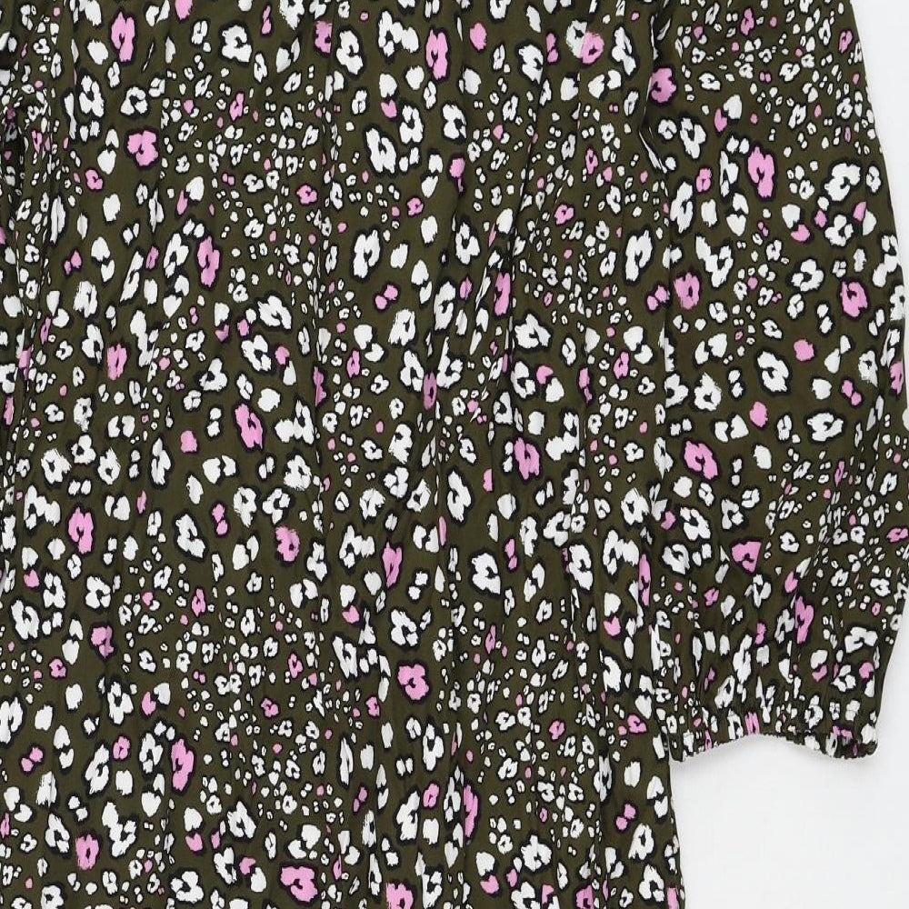 Marks & Spencer Womens Green Floral Viscose Shift Size 8 Round Neck Button