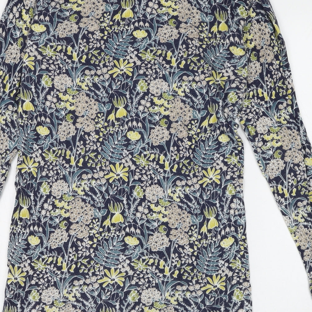 NEXT Womens Blue V-Neck Floral Cotton Pullover Jumper Size 8