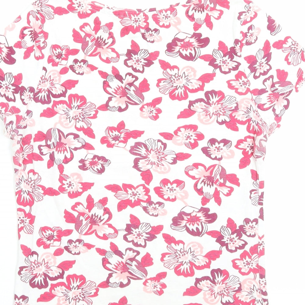 Essential Womens Pink Floral Polyester Basic T-Shirt Size 10 Crew Neck