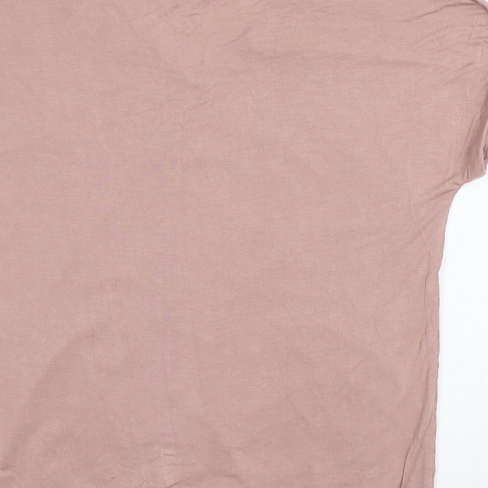 George Womens Pink Animal Print Viscose Basic T-Shirt Size 8 V-Neck