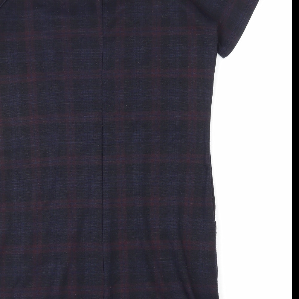 New Look Womens Blue Plaid Polyester T-Shirt Dress Size 12 Round Neck Pullover