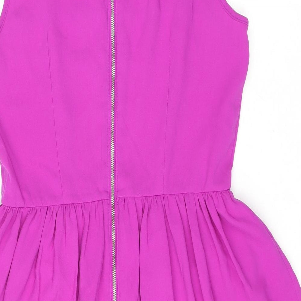 H&M Womens Purple Polyester Pencil Dress Size 10 Scoop Neck Zip