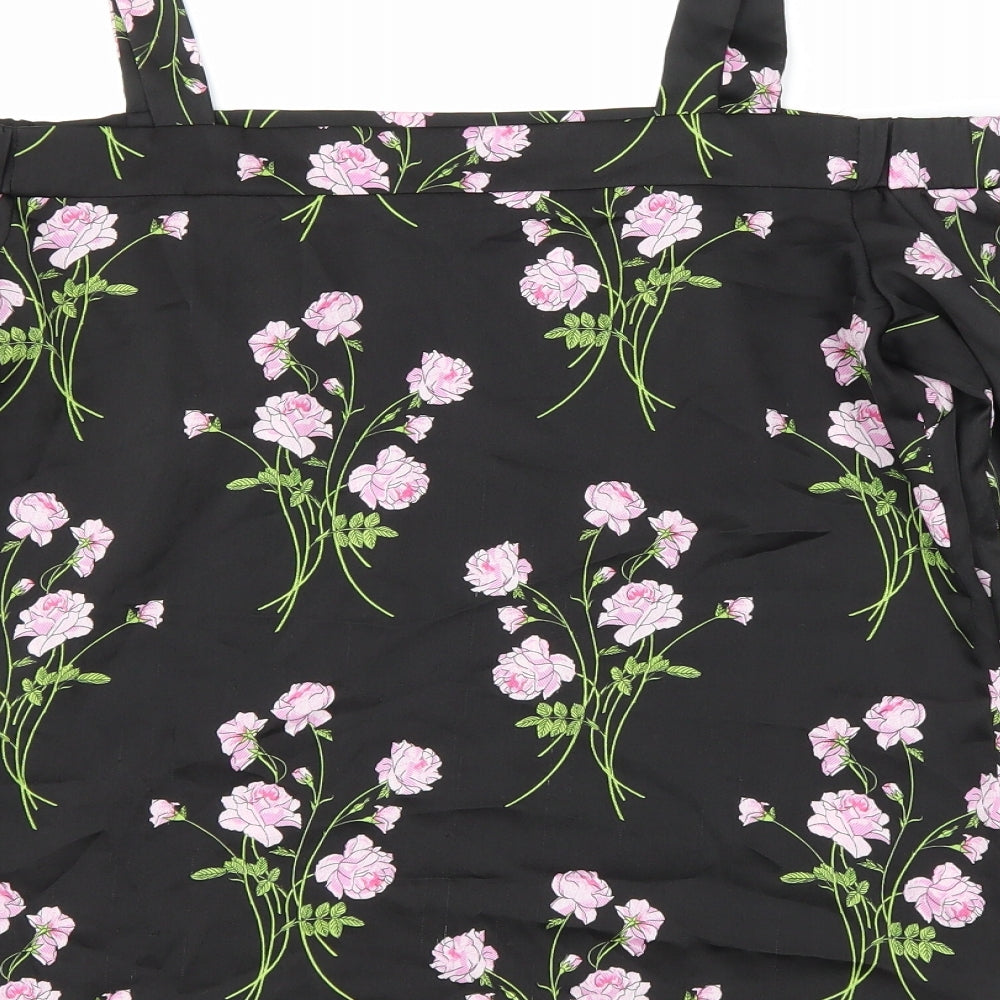 Warehouse Womens Black Floral Polyester Basic Blouse Size 10 Off the Shoulder - Cold Shoulder