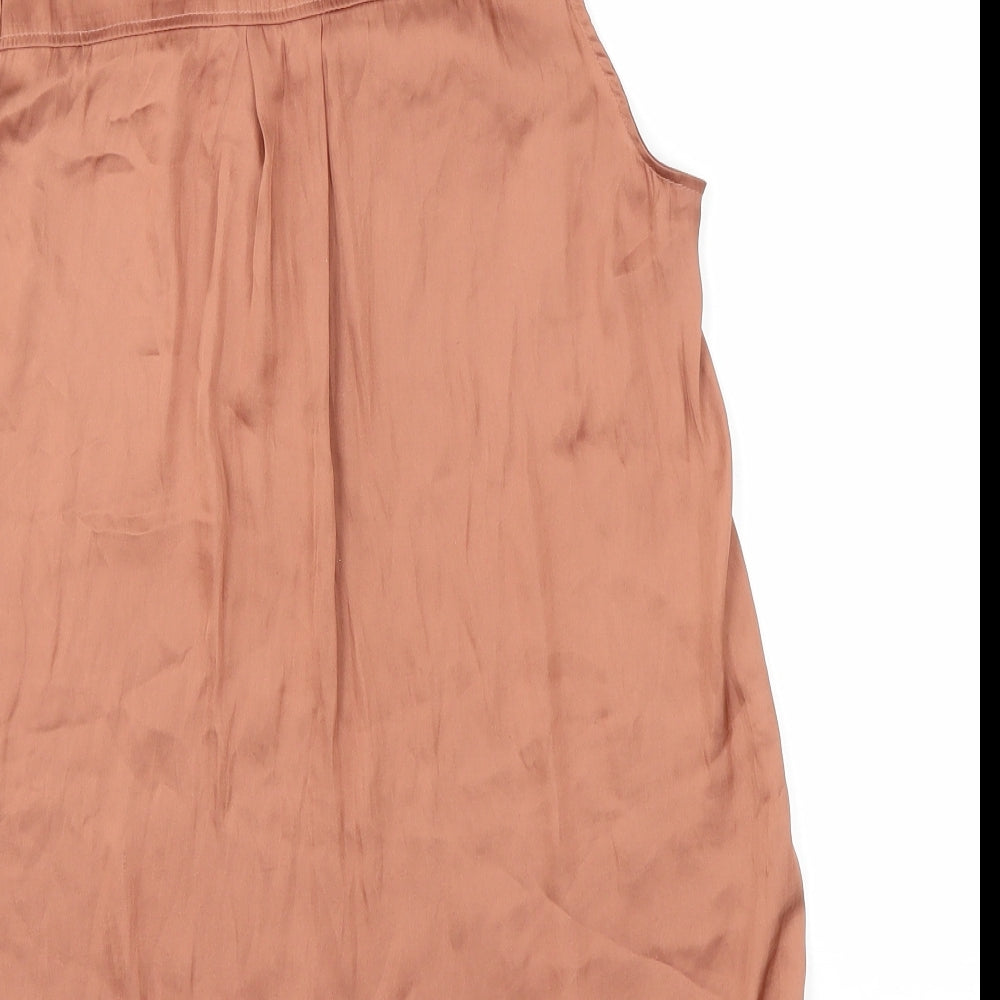 H&M Womens Brown Polyester Basic Blouse Size 8 Round Neck