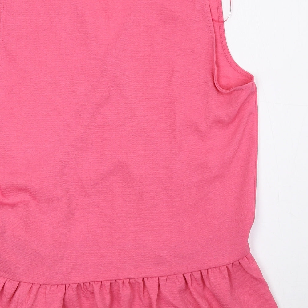 F&F Womens Pink Polyester Basic Blouse Size 8 V-Neck - Tie String