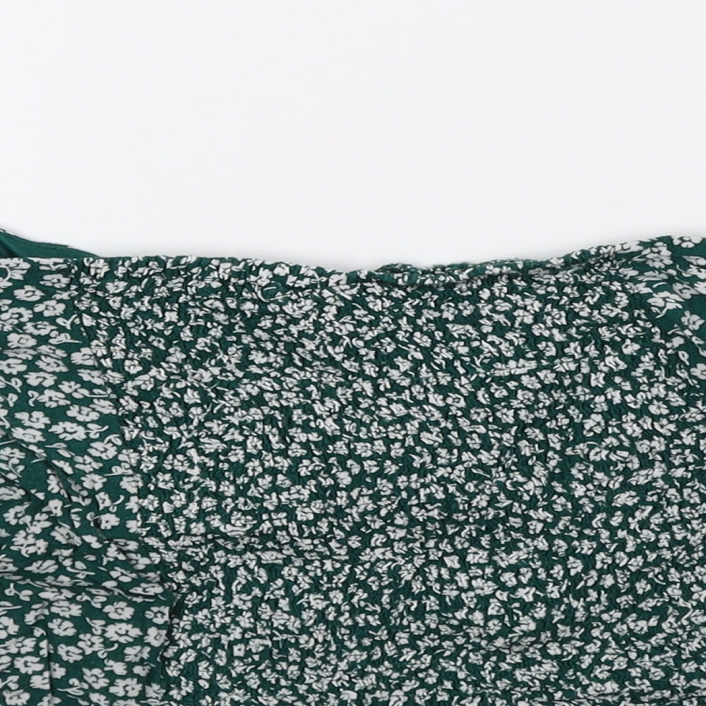 Divided by H&M Womens Green Floral Viscose Cropped Blouse Size 16 Off the Shoulder