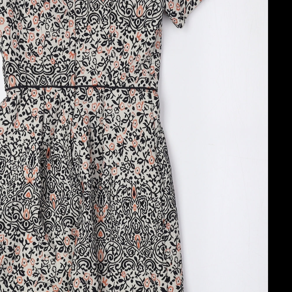 H&M Womens Multicoloured Floral Polyester A-Line Size 6 Round Neck Zip