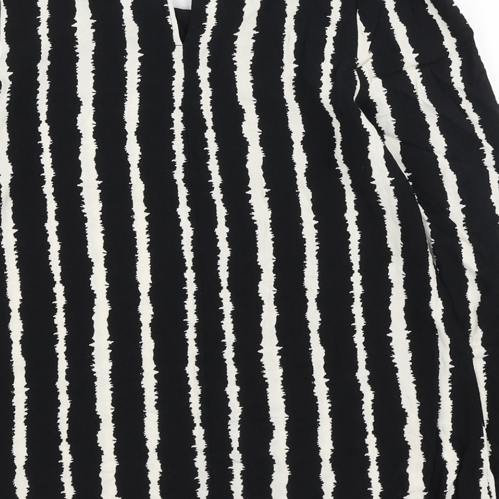 Marks & Spencer Womens Black Geometric Viscose Basic Blouse Size 8 Round Neck