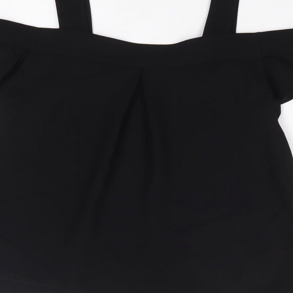 Topshop Womens Black Polyester Basic Blouse Size 6 V-Neck - Cold Shoulder Detail