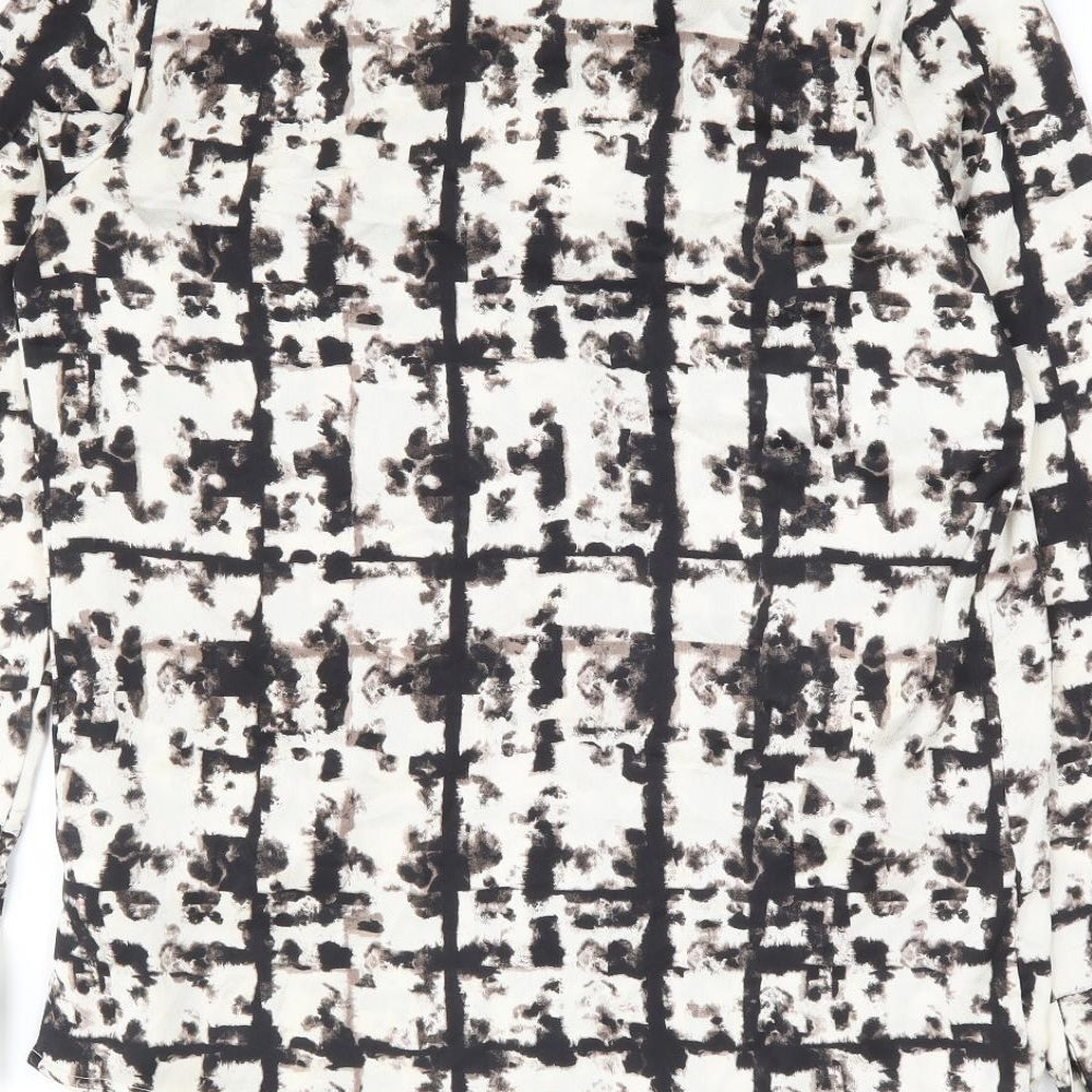 Next Womens Beige Geometric Polyester Wrap Blouse Size 6 V-Neck - Faux Wrap Pussy Bow Neck