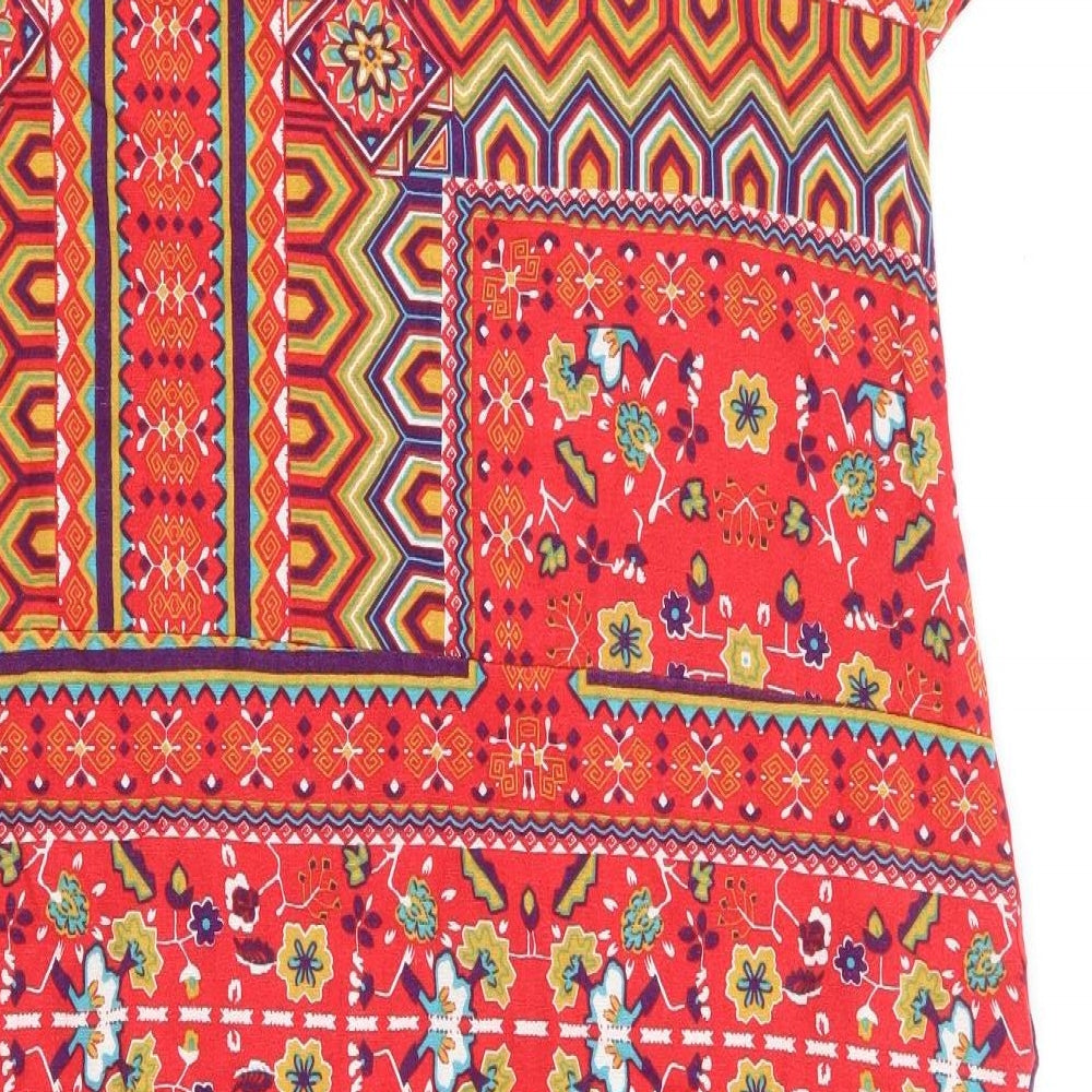 Preworn Womens Red Geometric Polyester A-Line Size S Round Neck Pullover