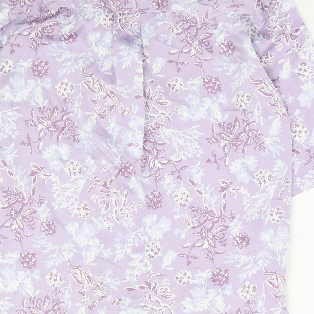 Zara Womens Purple Floral Polyester Basic Button-Up Size S Collared