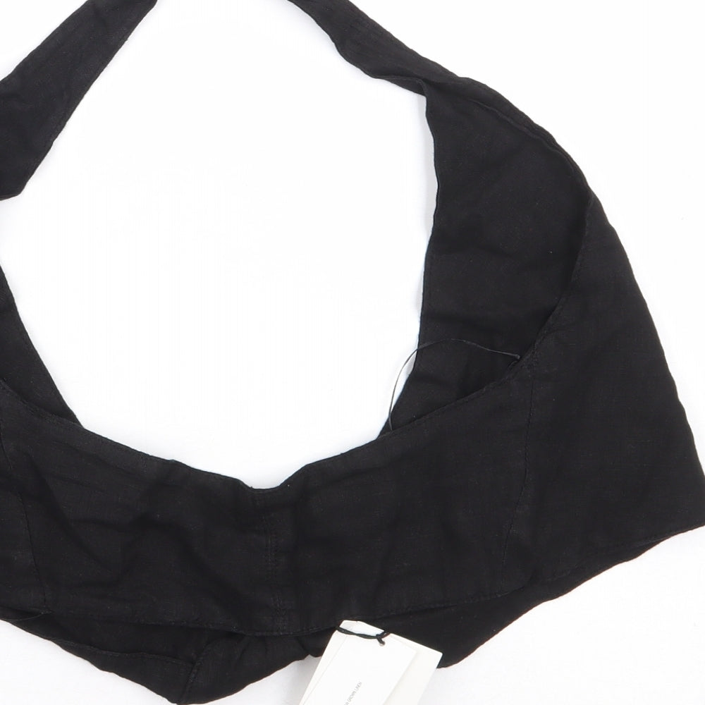Zara Womens Black Linen Cropped Tank Size S Halter - Bralette