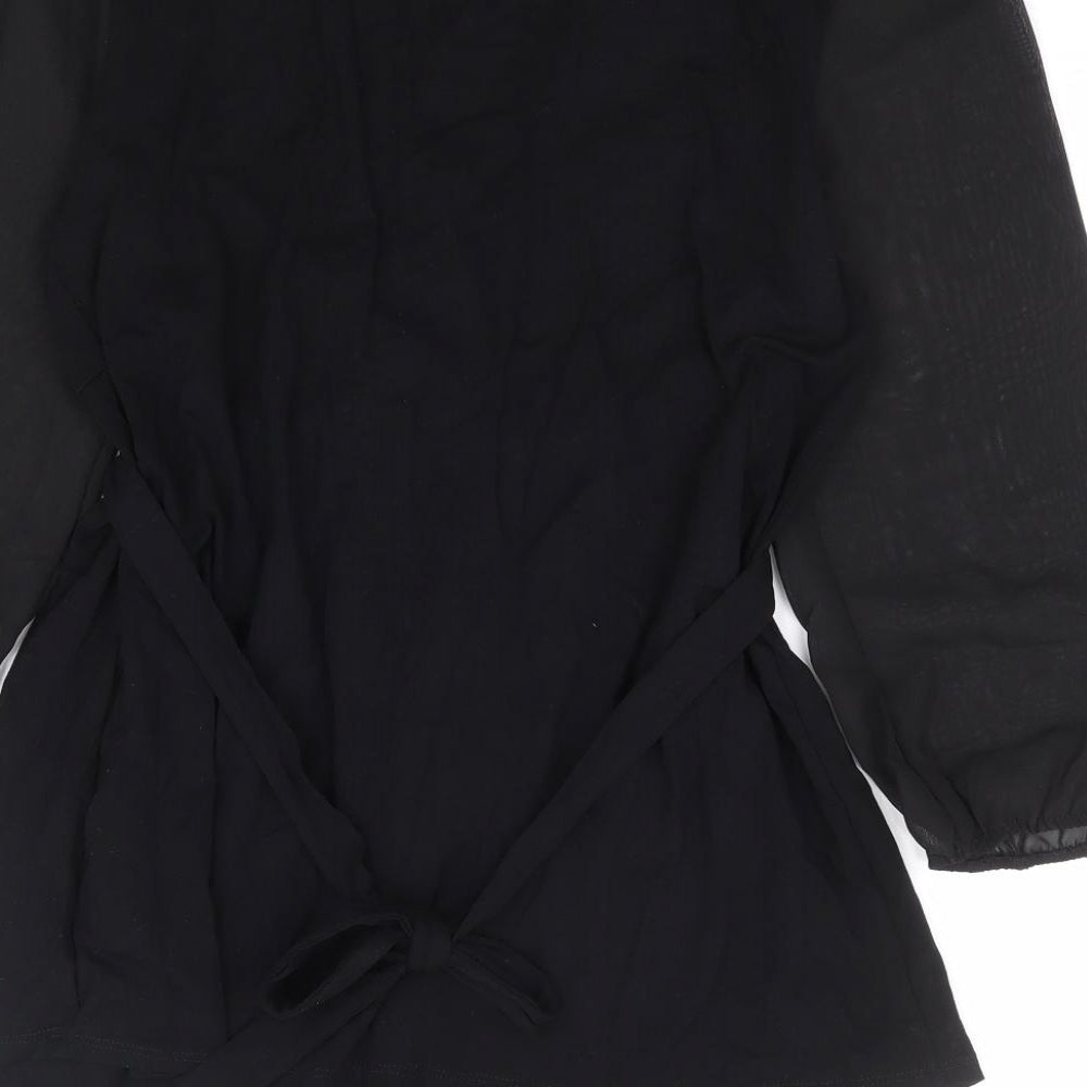 Dorothy Perkins Womens Black Viscose Basic Blouse Size 12 V-Neck - Chiffon Sleeve
