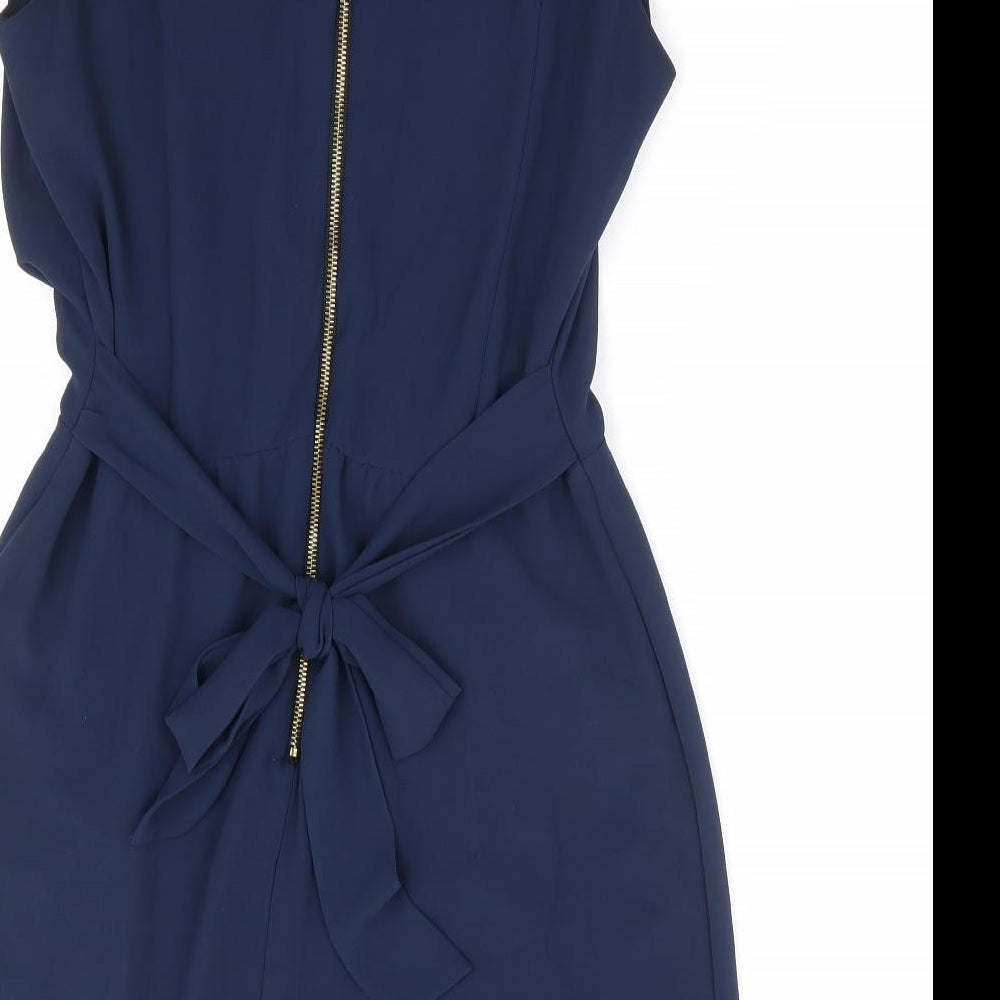 WalG Womens Blue Polyester Fit & Flare Size M Cowl Neck Zip